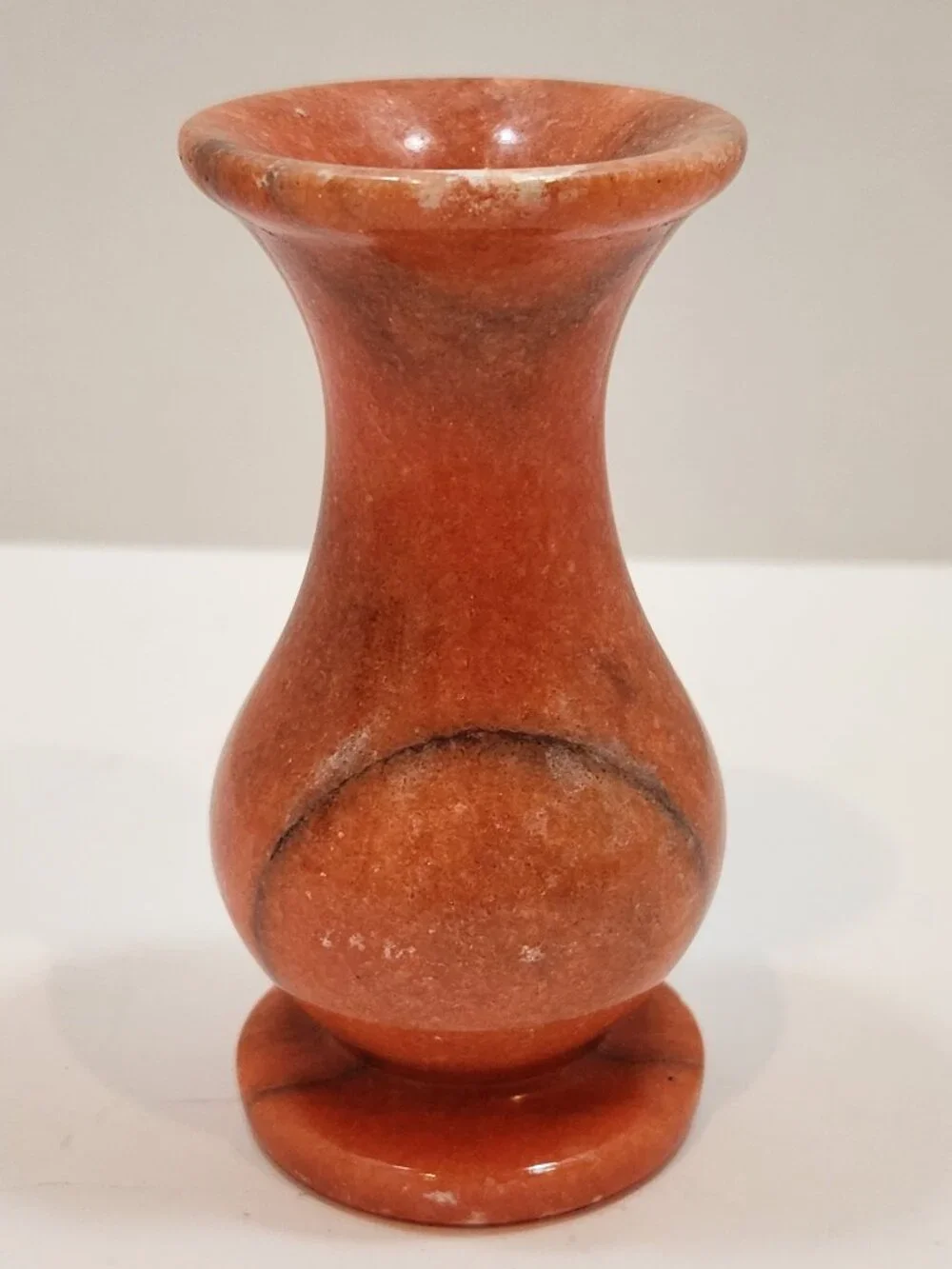Vintage MCM Handcarved Mini Orange Onyx Marble Bud Vases Set of 2